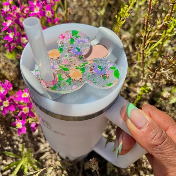 💐Stanley Cup Topper - Micky/Minnie Mouse Glitter Floral Print - Picture 3 of 5